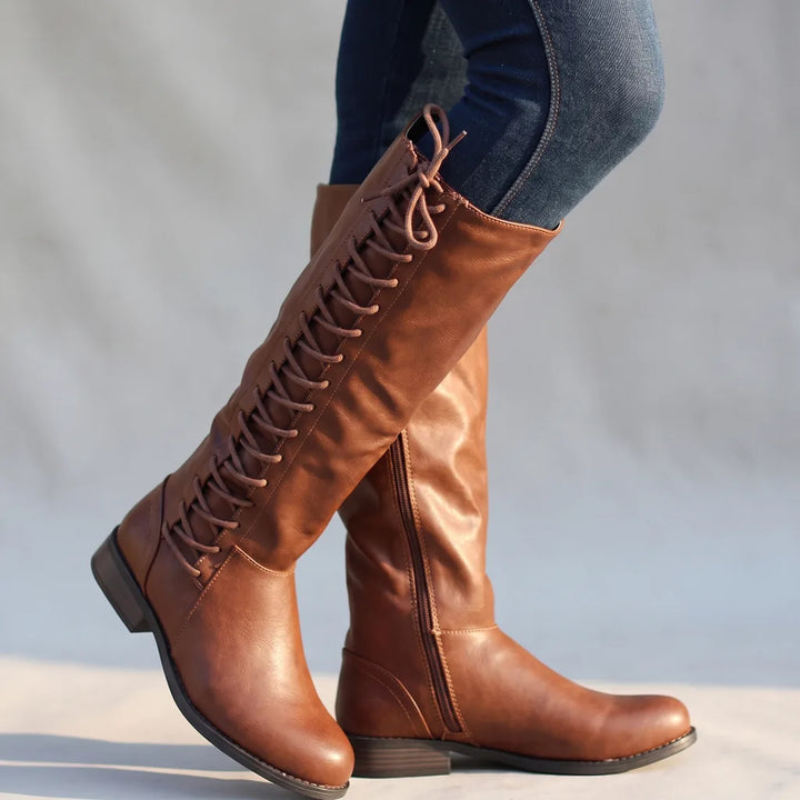 Isolde | Knee High Laced Riding Boots - Color:Brown;Size:35
