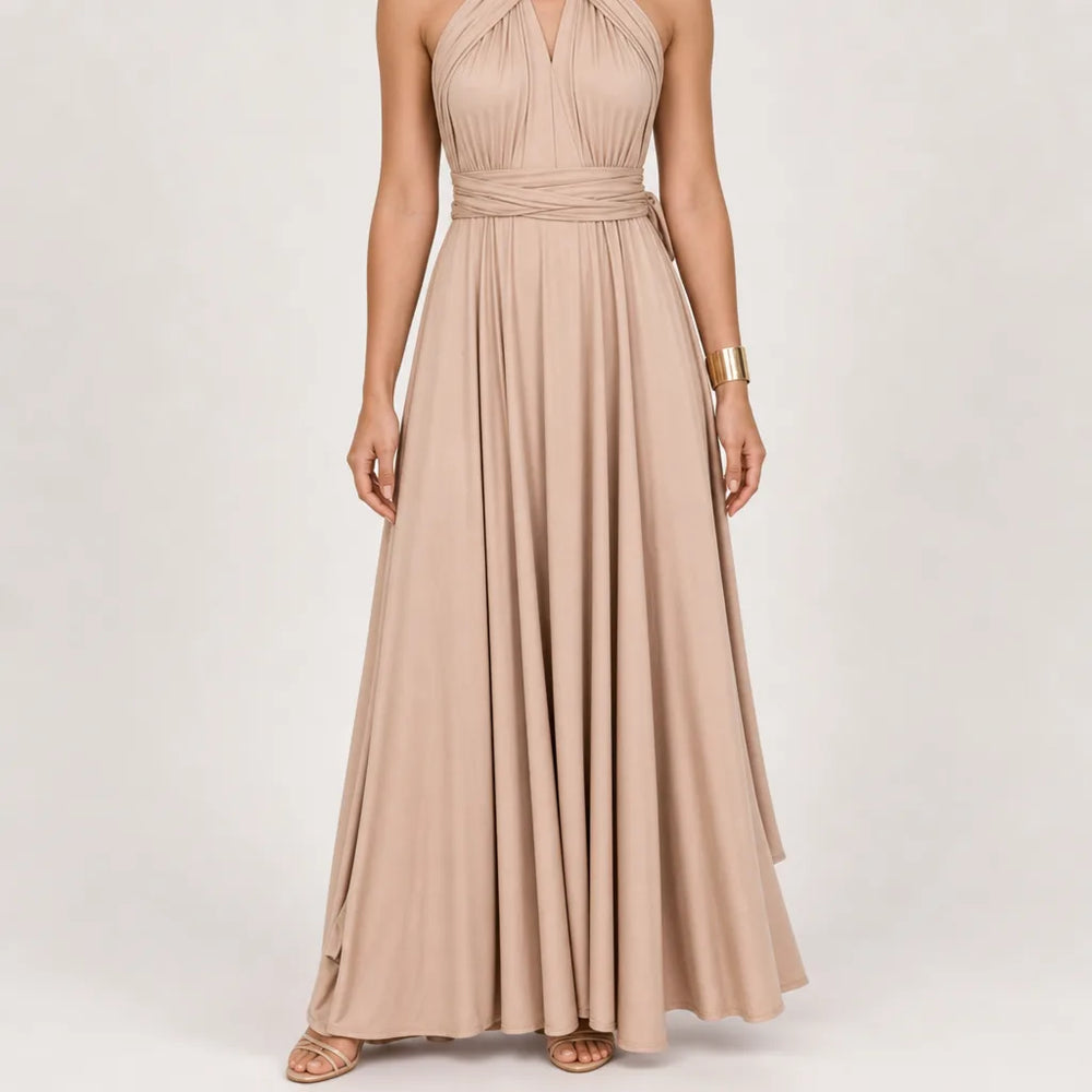 Isolde | Multiway Evening Maxi Gown - Color:Beige;Size:XS
