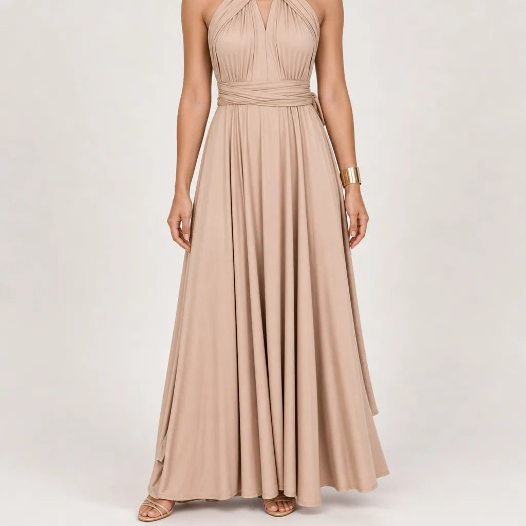 Isolde | Multiway Evening Maxi Gown - Color:Beige;Size:XS