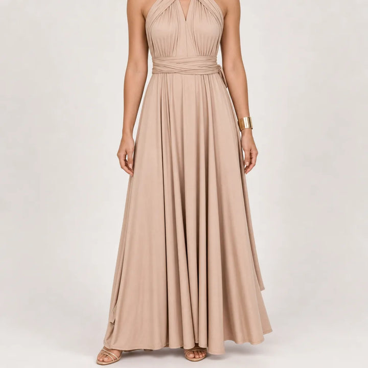 Isolde | Multiway Evening Maxi Gown - Color:Beige;Size:XS