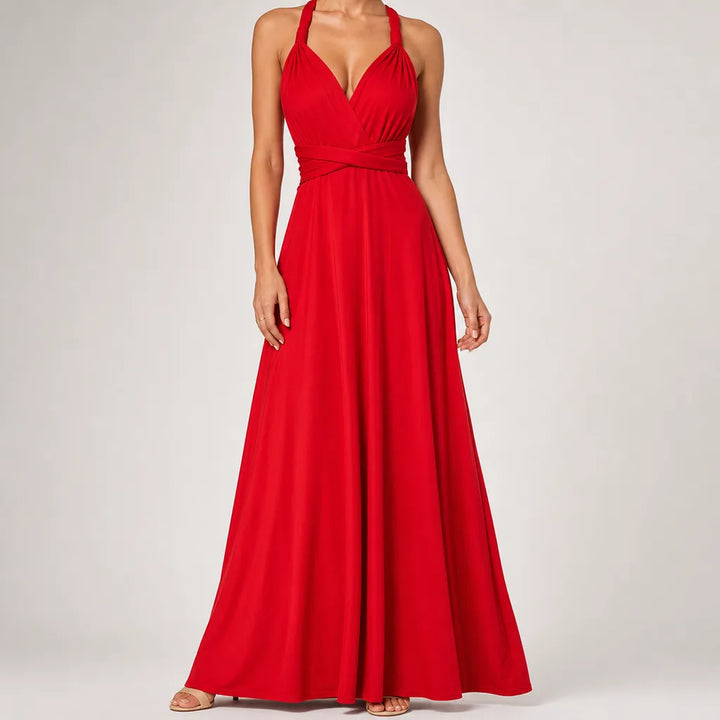 Isolde | Multiway Evening Maxi Gown - Color:Red;Size:XS