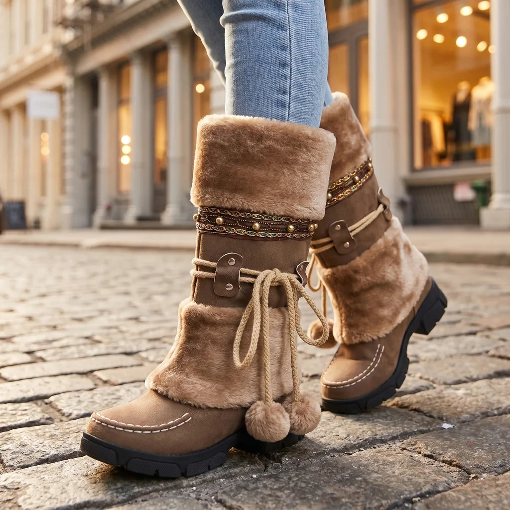 Women's Brown Ivy Pom Pom Tall Boots