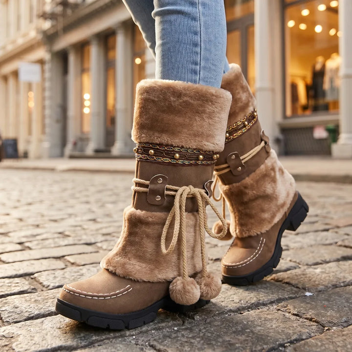 Women's Brown Ivy Pom Pom Tall Boots