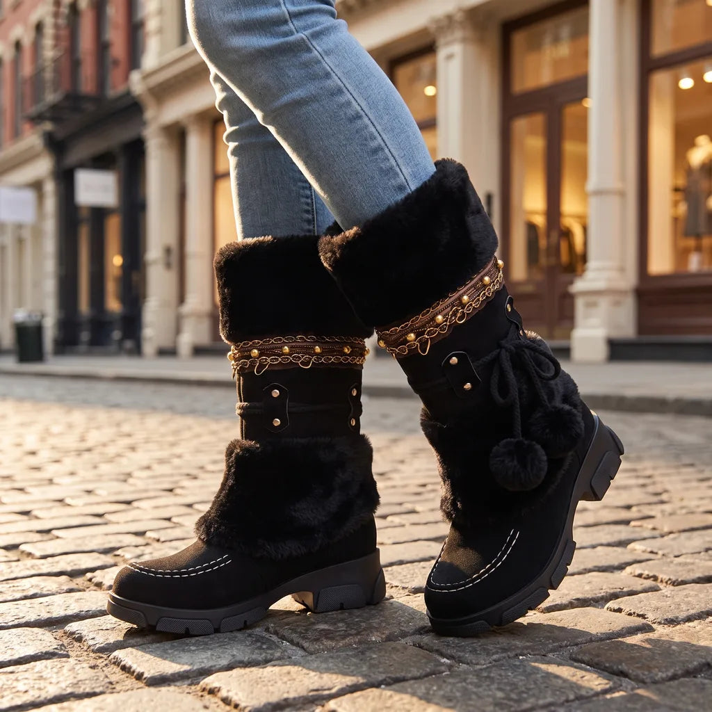 Women's Black Ivy Pom Pom Tall Boots