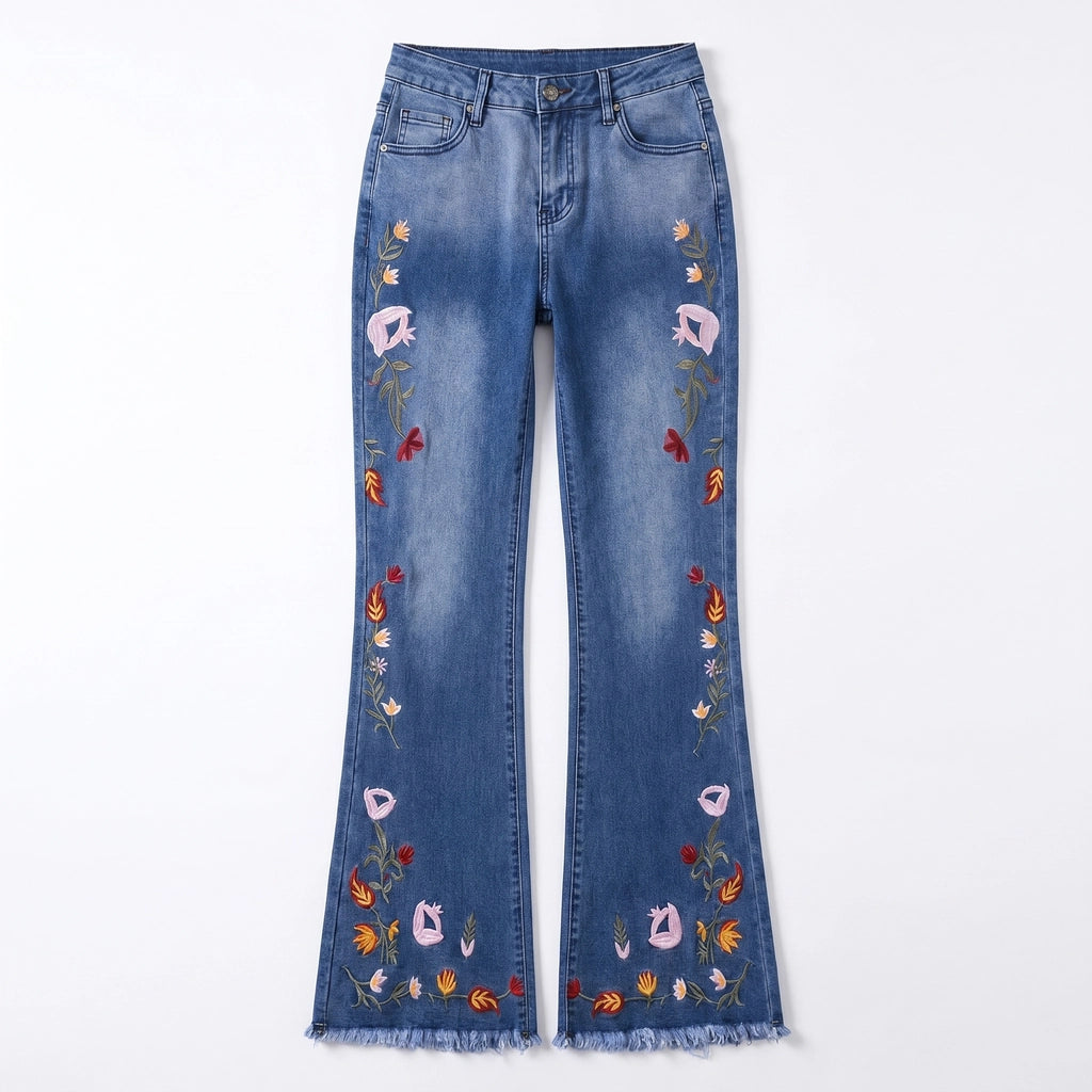 Jada Embroidered Flare Jeans - Color:Blue;Size:S