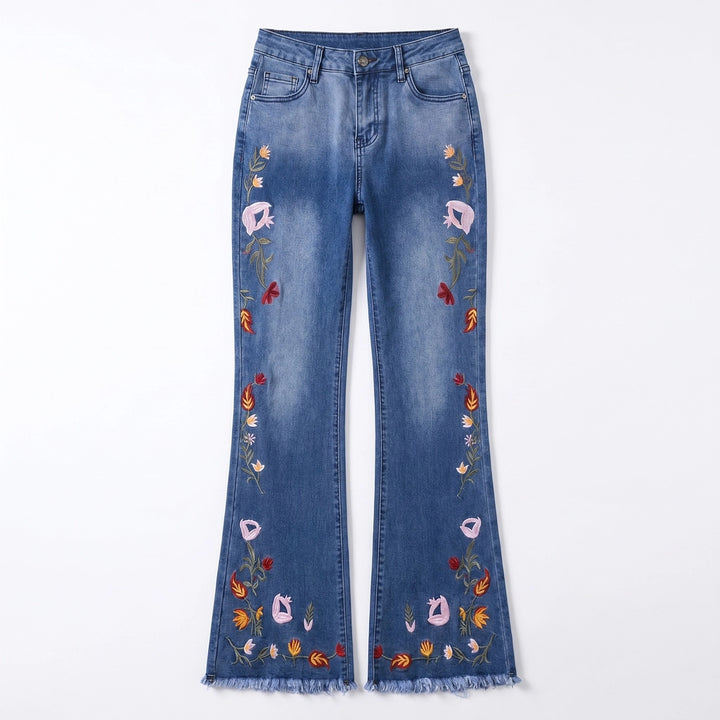 Jada Embroidered Flare Jeans - Color:Blue;Size:S
