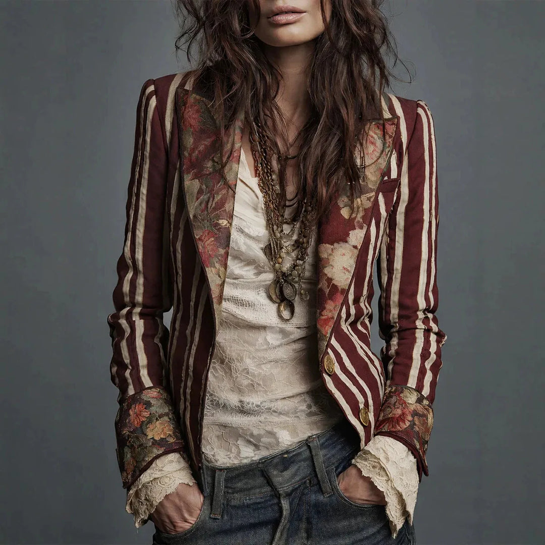 Jada | Women's Retro Bohemian Blazer Jacket - Color:Claret;Size:S
