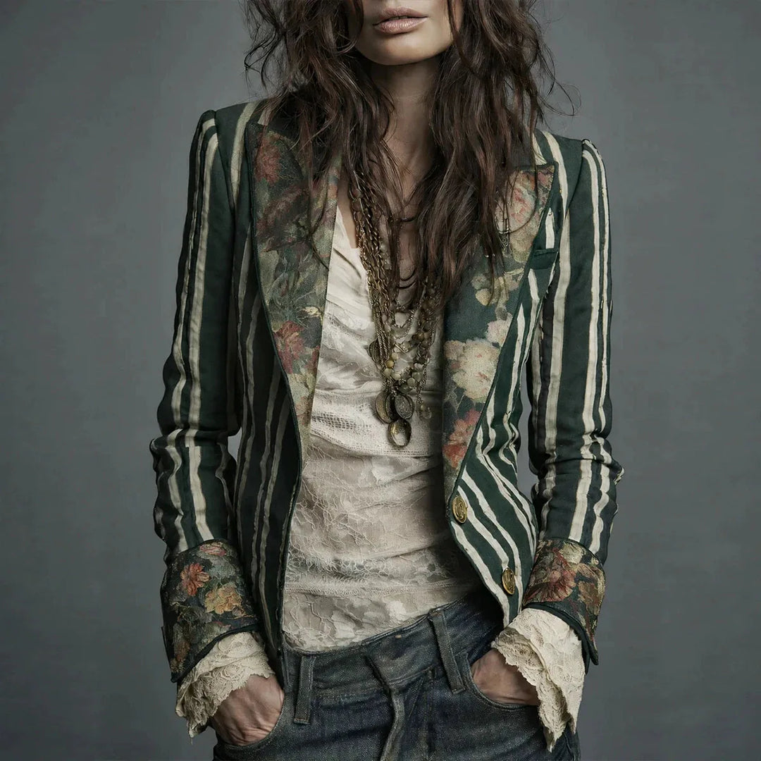Jada | Women's Retro Bohemian Blazer Jacket - Color:Dark Green;Size:S