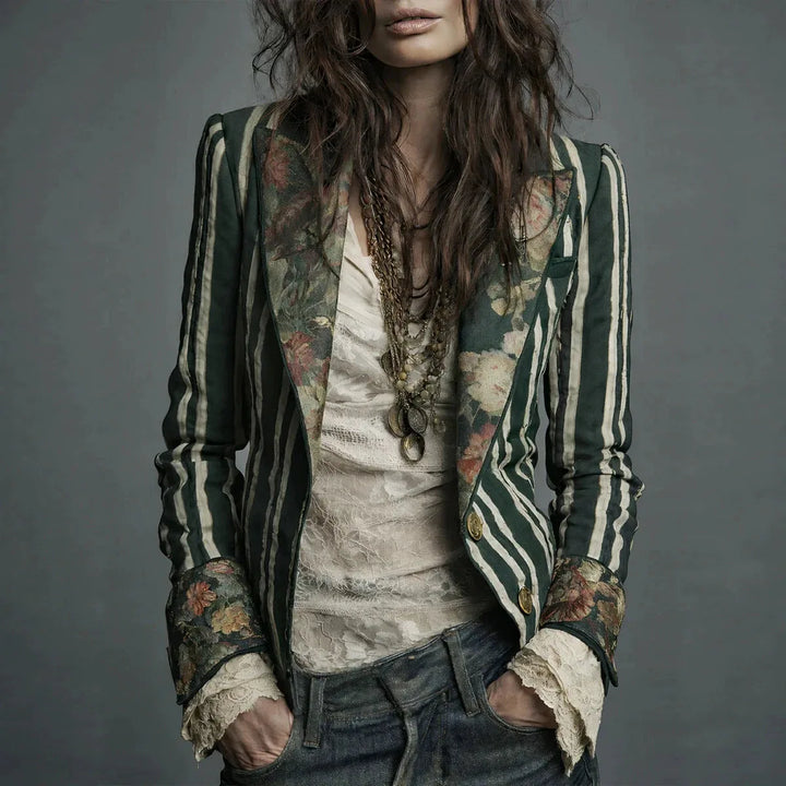 Jada | Women's Retro Bohemian Blazer Jacket - Color:Dark Green;Size:S