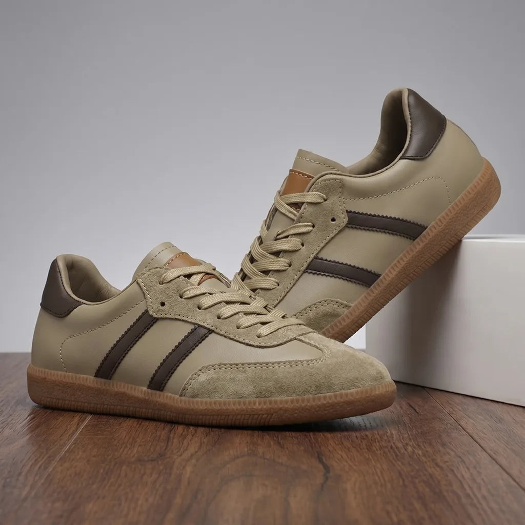 Jaden Leather Sneakers - Color:Khaki;Size:38