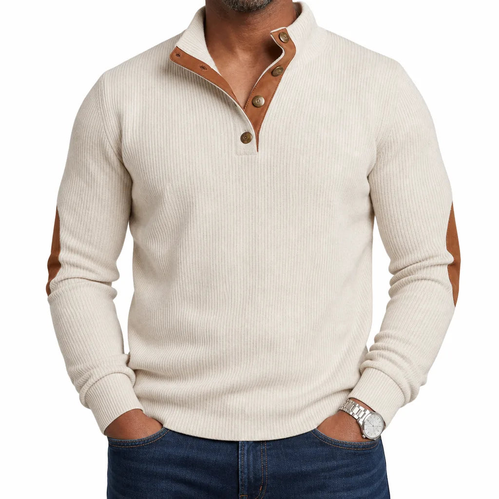 Jameson Elbow Patch Sweater - Color:Beige;Size:XS