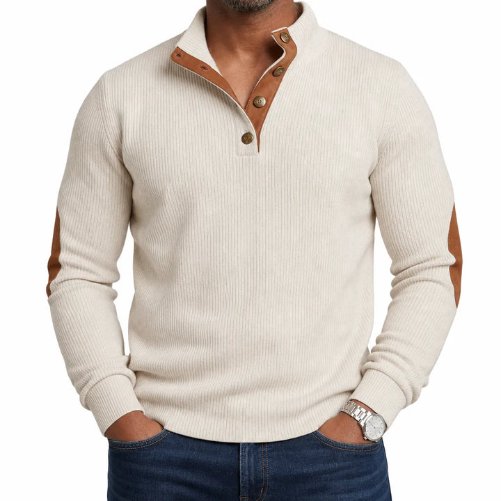 Jameson Elbow Patch Sweater - Color:Beige;Size:XS
