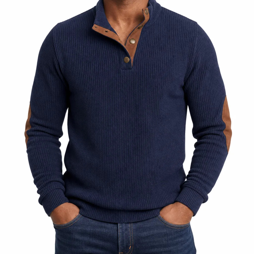 Jameson Elbow Patch Sweater - Color:Blue;Size:XS