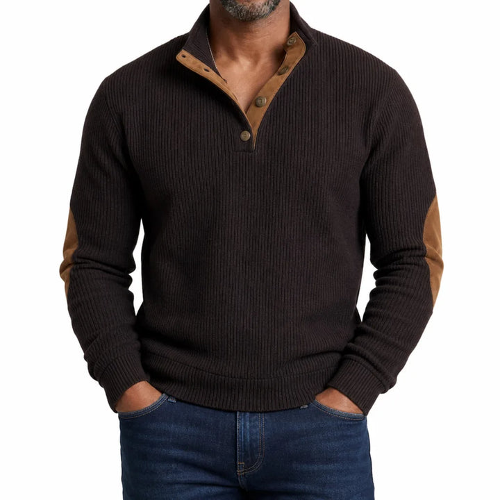 Jameson Elbow Patch Sweater - Color:Brown;Size:XS
