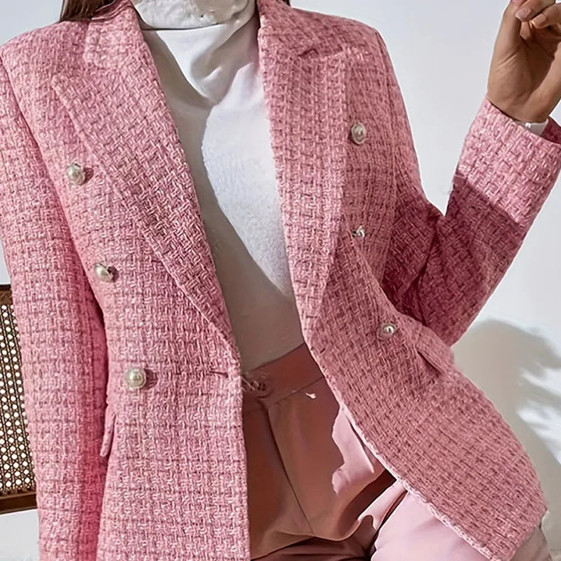 Jane | Women's Tweed Plaid Blazer  - Color:Pink;Size:XS