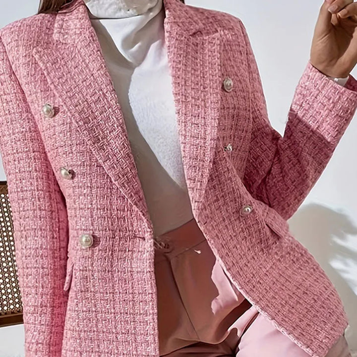 Jane | Women's Tweed Plaid Blazer  - Color:Pink;Size:XS