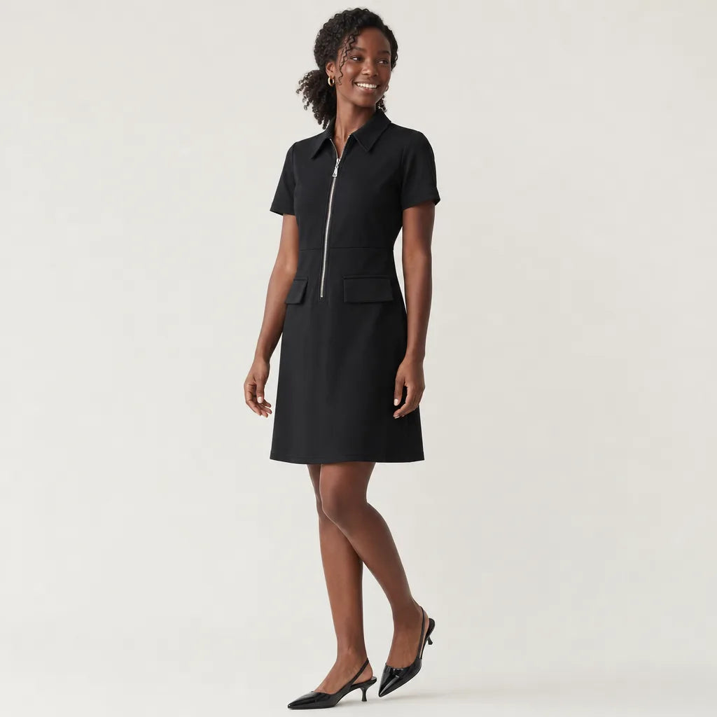 Jane Zip-Front Dress - Color:Black;Size:S