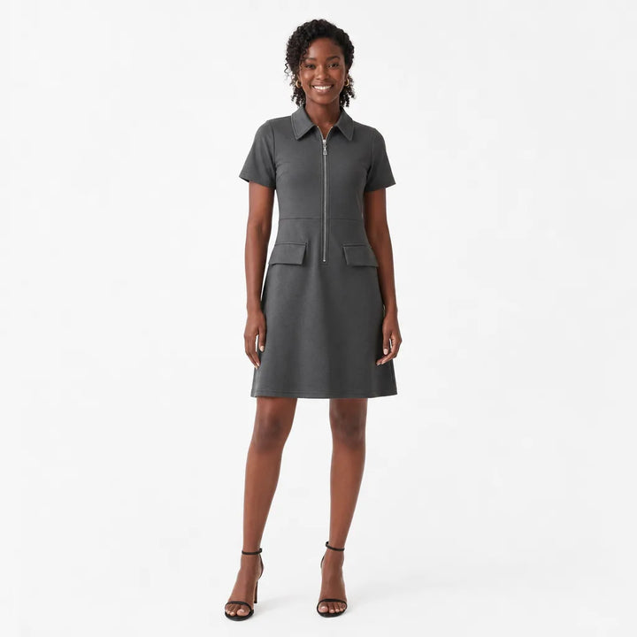 Jane Zip-Front Dress - Color:Gray;Size:S