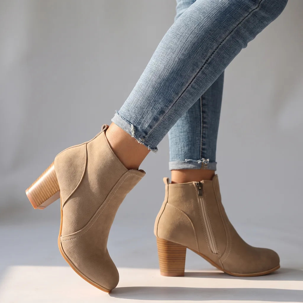 Janice | Women's High Heel Ankle Boots  - Color:Beige;Size:35