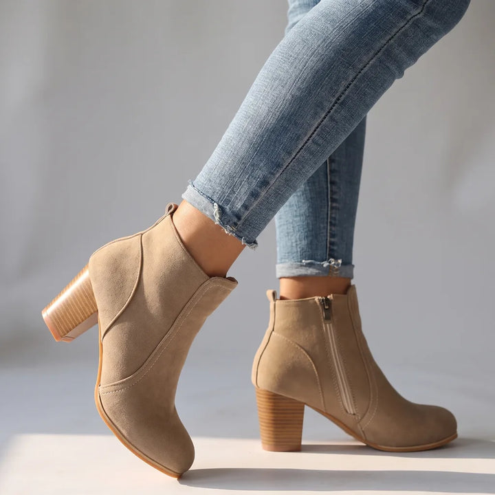 Janice | Women's High Heel Ankle Boots  - Color:Beige;Size:35