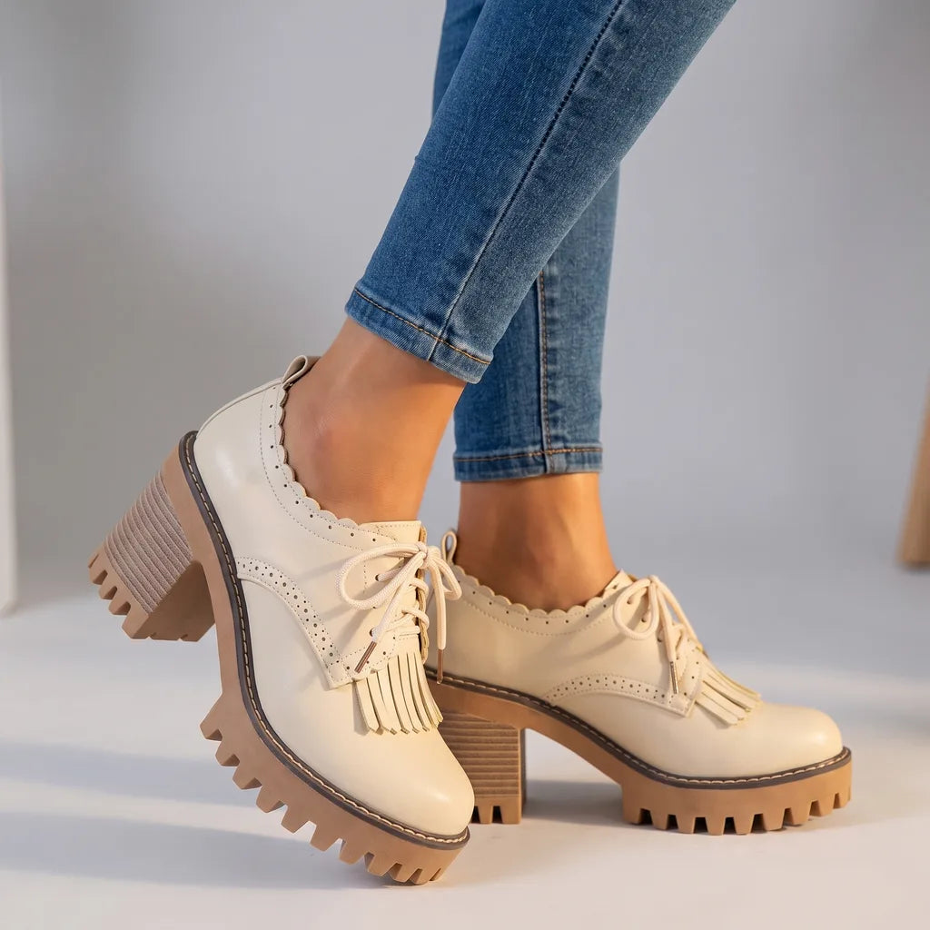 Jasmine | Women's Orthopedic Lace-Up Derbies - Color:Beige;Size:35