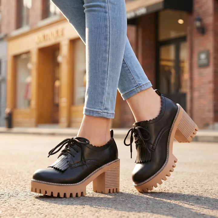 Women's Black Nicholas Tassel Lace-Up Pumps