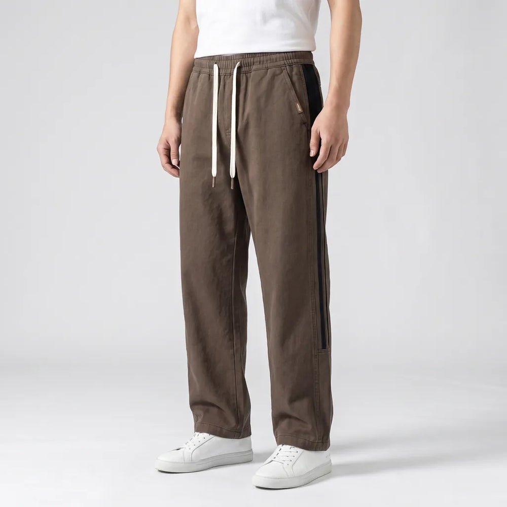 Men's 6816 Thick Coffee Hartley Striped Wide-Leg Trousers
