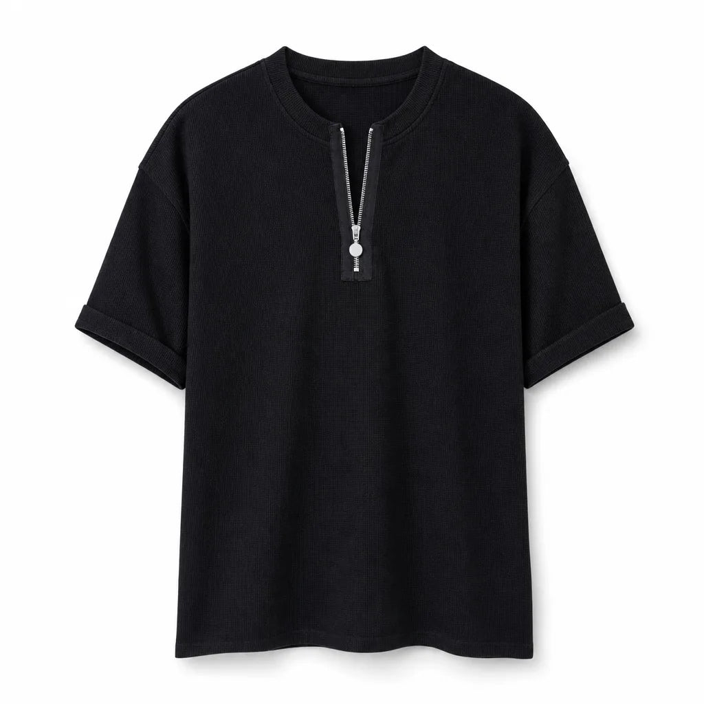 Jay Waffle Half-Zip Tee - Color:Black;Size:S