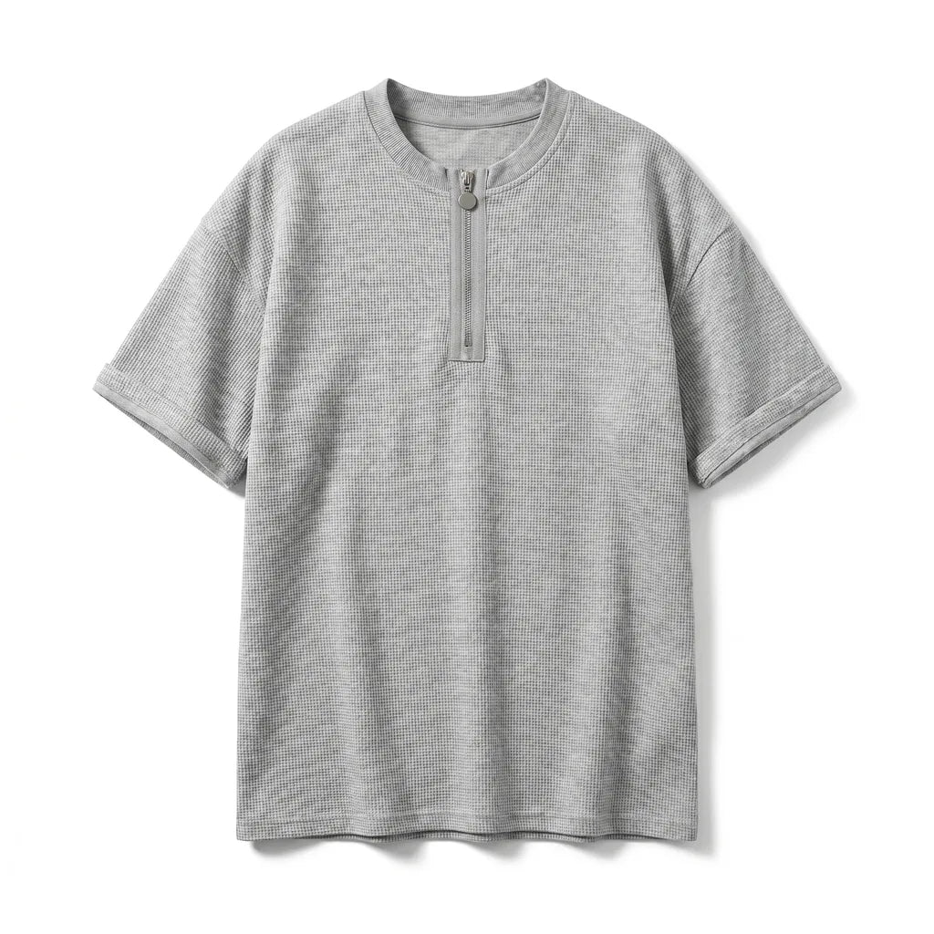 Jay Waffle Half-Zip Tee - Color:Gray;Size:S