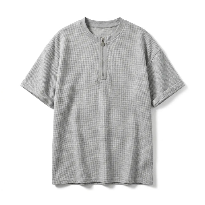 Jay Waffle Half-Zip Tee - Color:Gray;Size:S