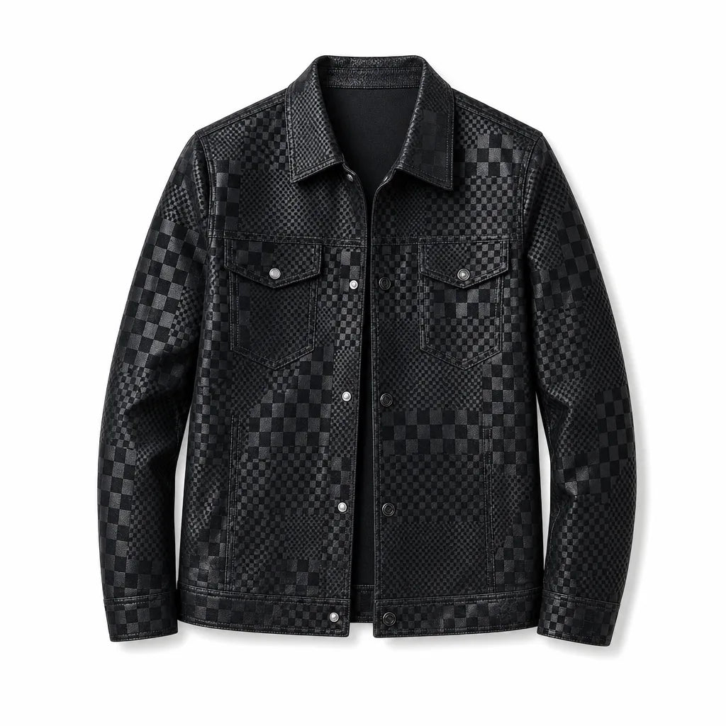 Men's Black Liana Plaid Collar Jacket