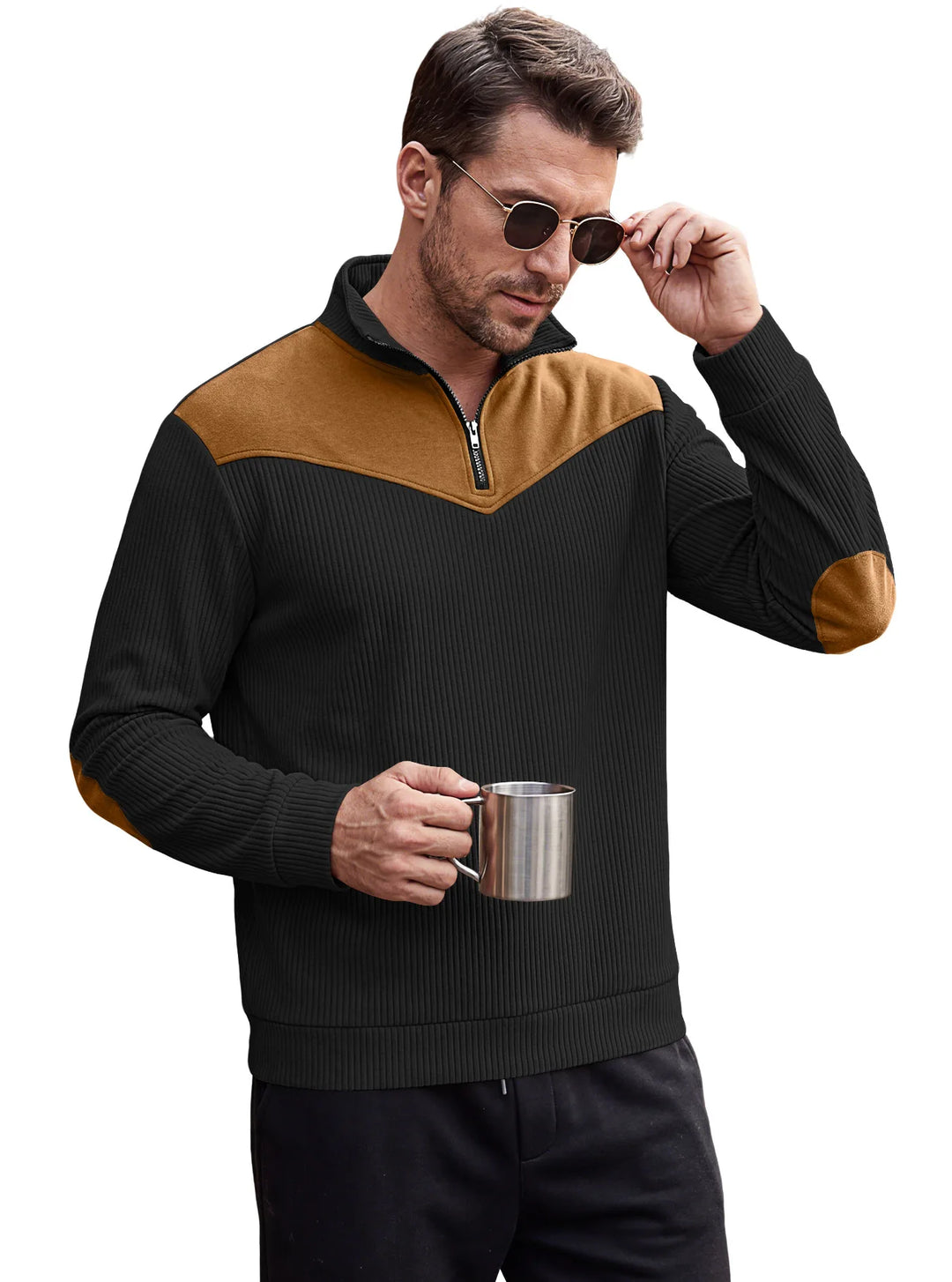Jeevan | Men's Textured Quarter-Zip Sweater  - Color:Black;Size:XS
