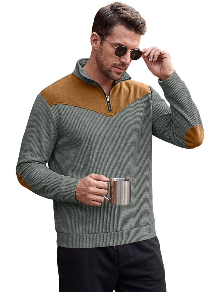 Jeevan | Men's Textured Quarter-Zip Sweater  - Color:Dark Gray;Size:XS