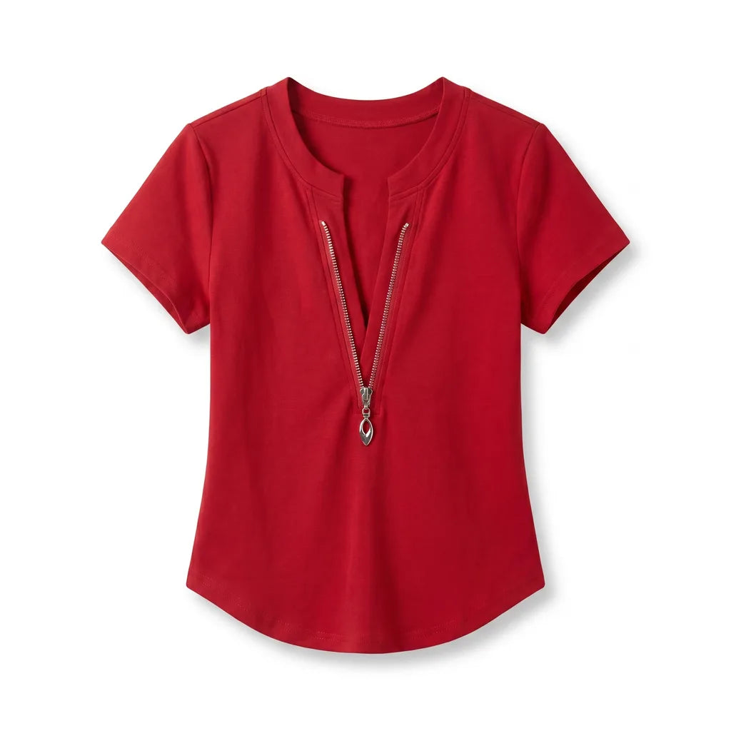 Jessica V-Neck T-Shirt - Color:Red;Size:XS