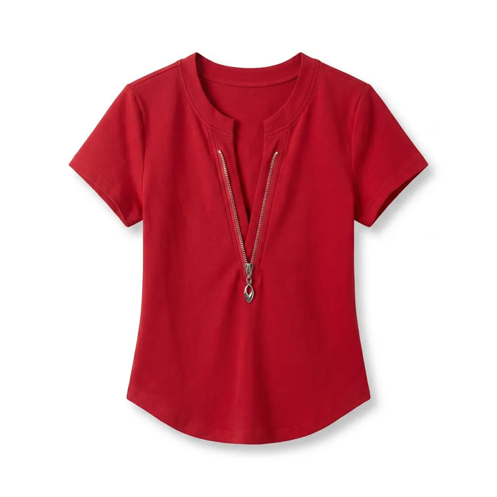 Jessica V-Neck T-Shirt - Color:Red;Size:XS