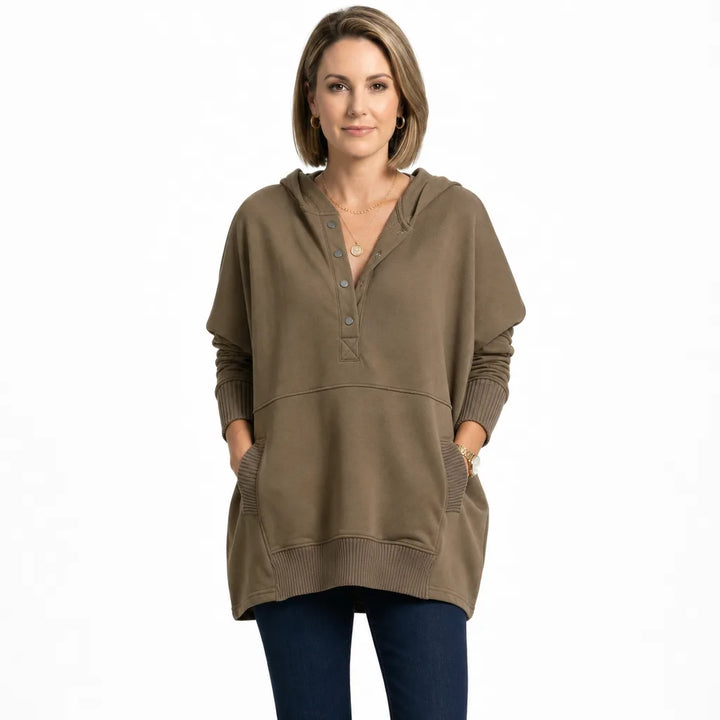 Women's Brown Lila V-Neck Hooded Sweatshirt