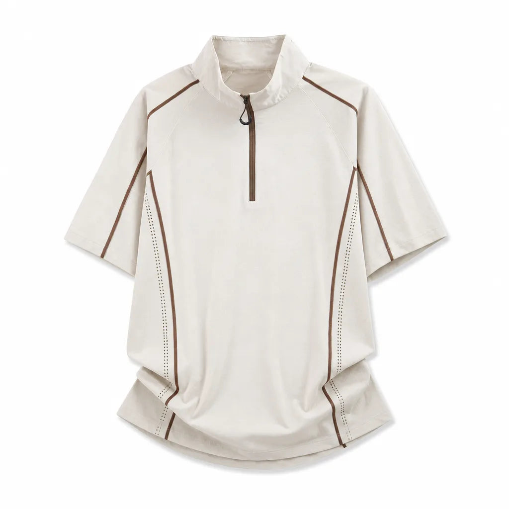 John Zip Knit Top - Color:Light Khaki;Size:S