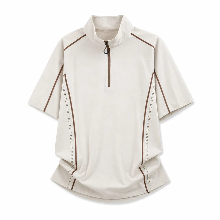 John Zip Knit Top - Color:Light Khaki;Size:S