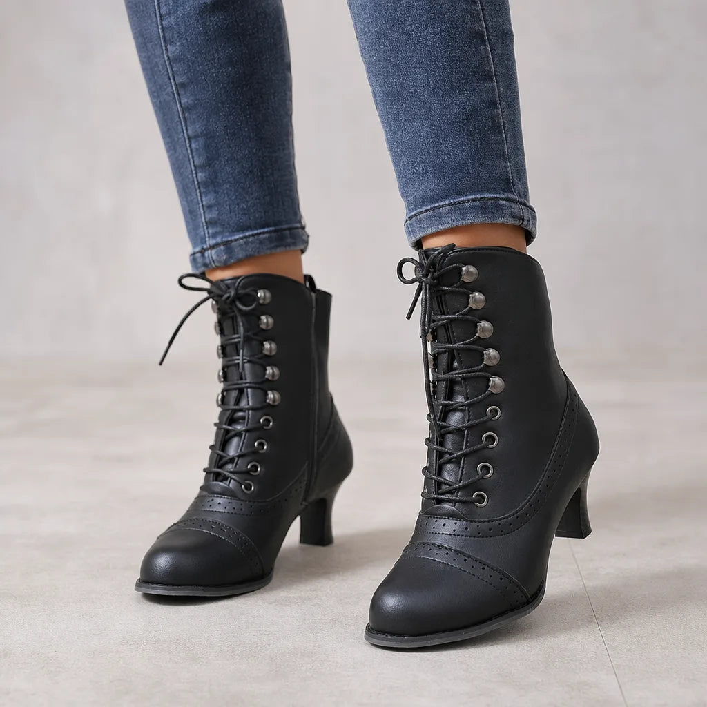 Women's Black Forrest Lace-Up Heeled Boots