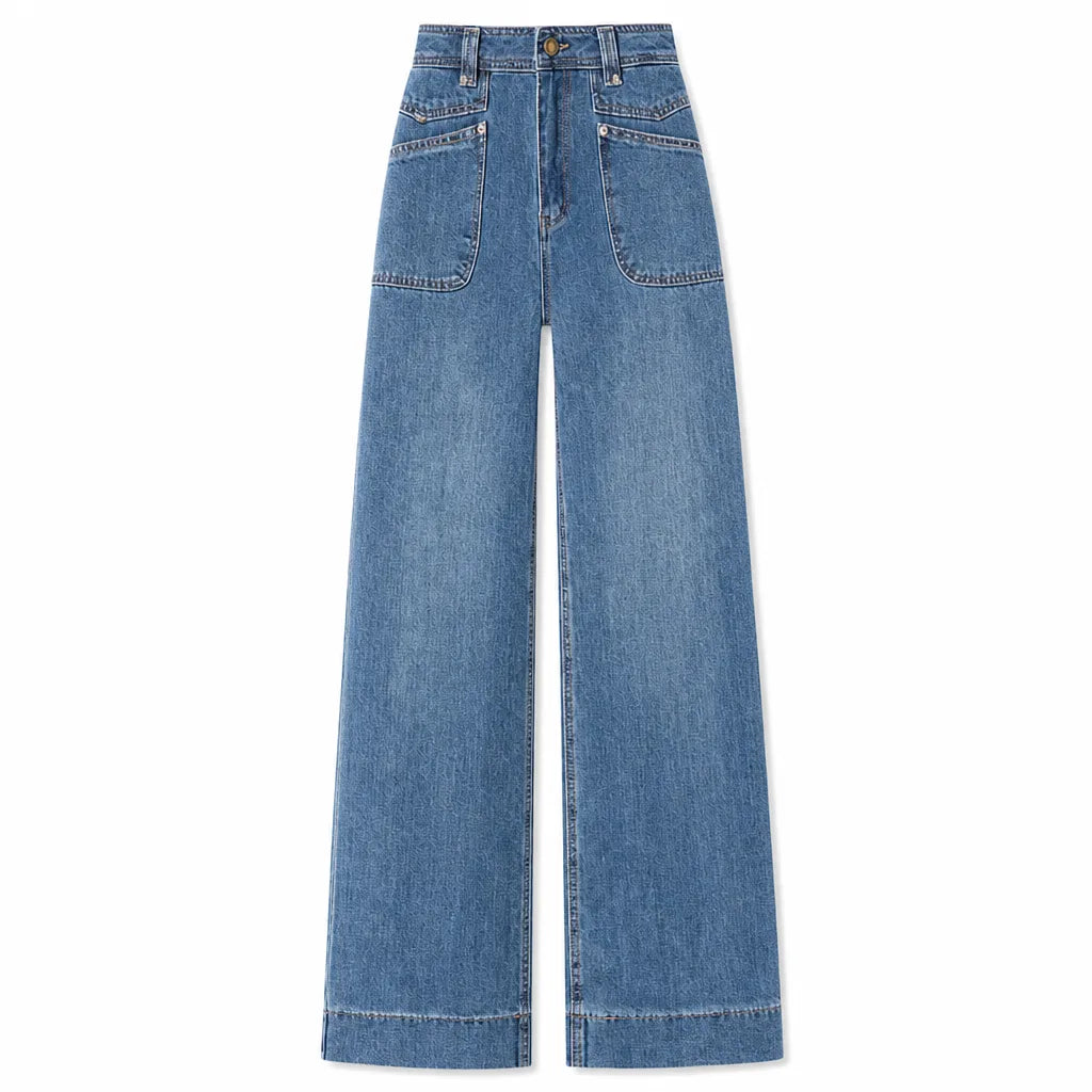 Josephine Cotton Wide Leg Jeans - Color:Blue;Size:27