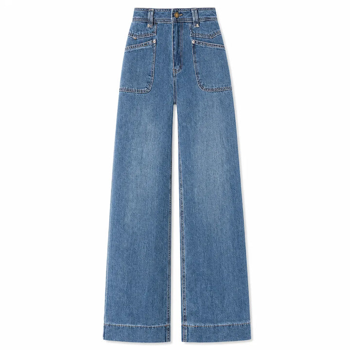 Josephine Cotton Wide Leg Jeans - Color:Blue;Size:27