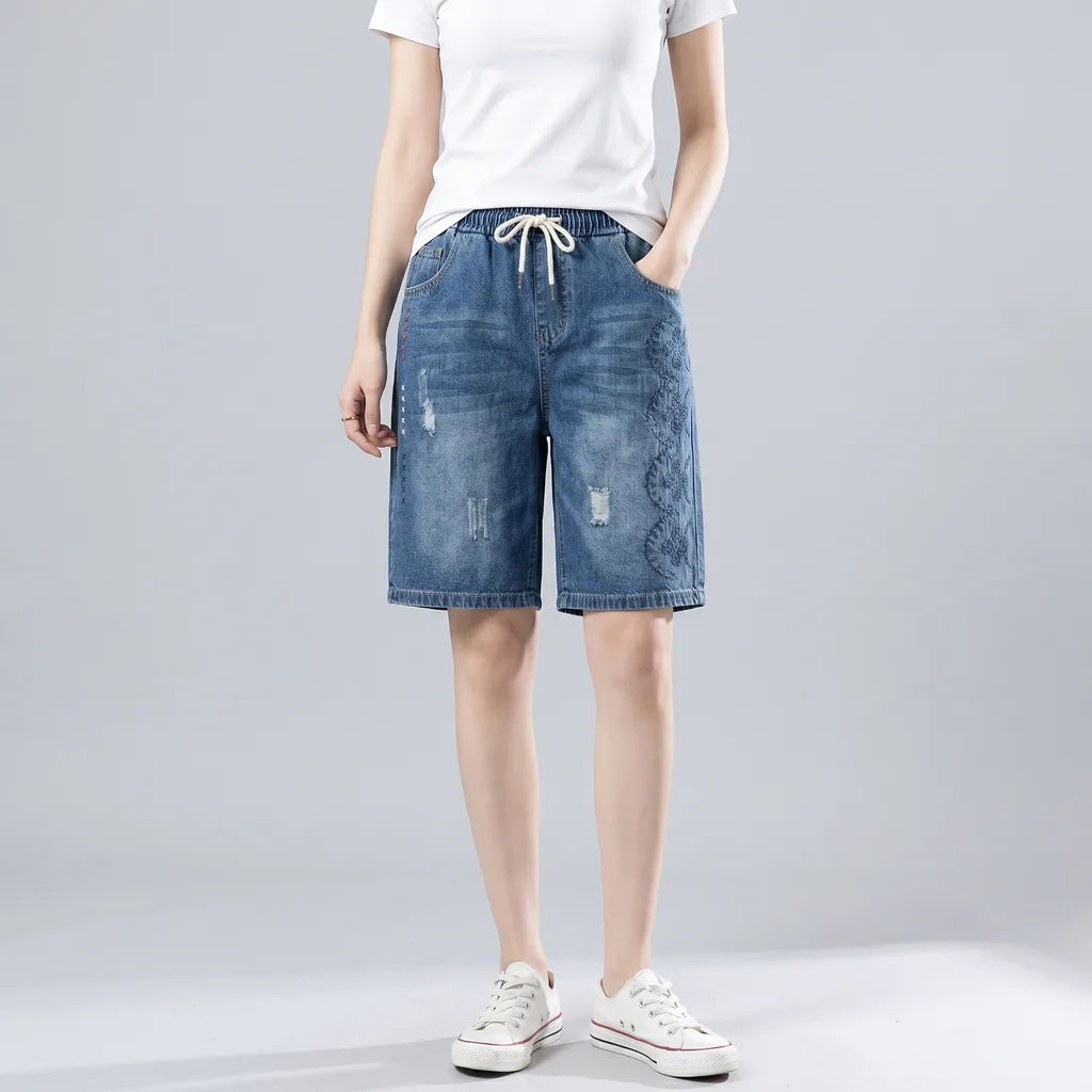Women's Blue Lambert Embroidered Denim Shorts