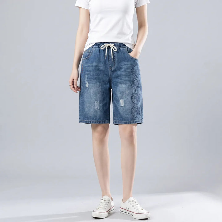 Women's Blue Lambert Embroidered Denim Shorts