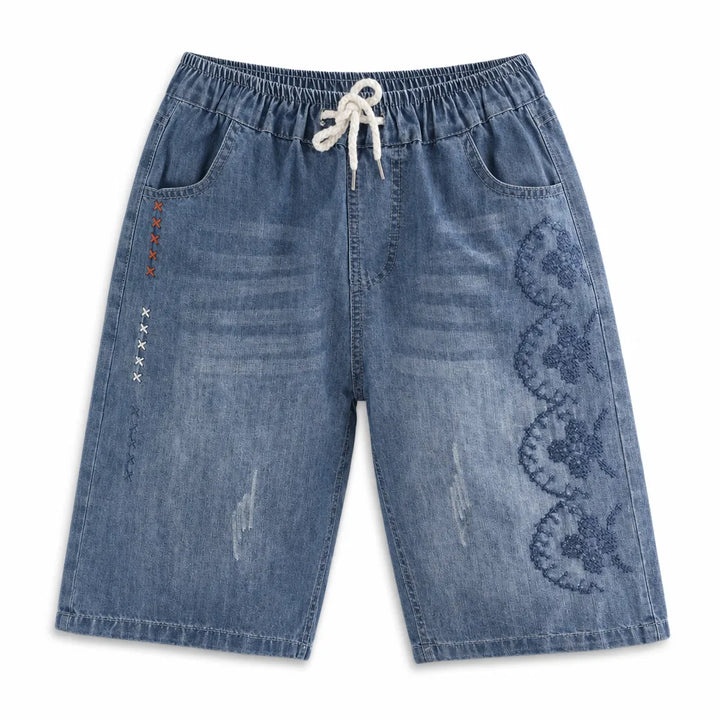 Josephine Embroidered Denim Shorts - Color:Blue;Size:M