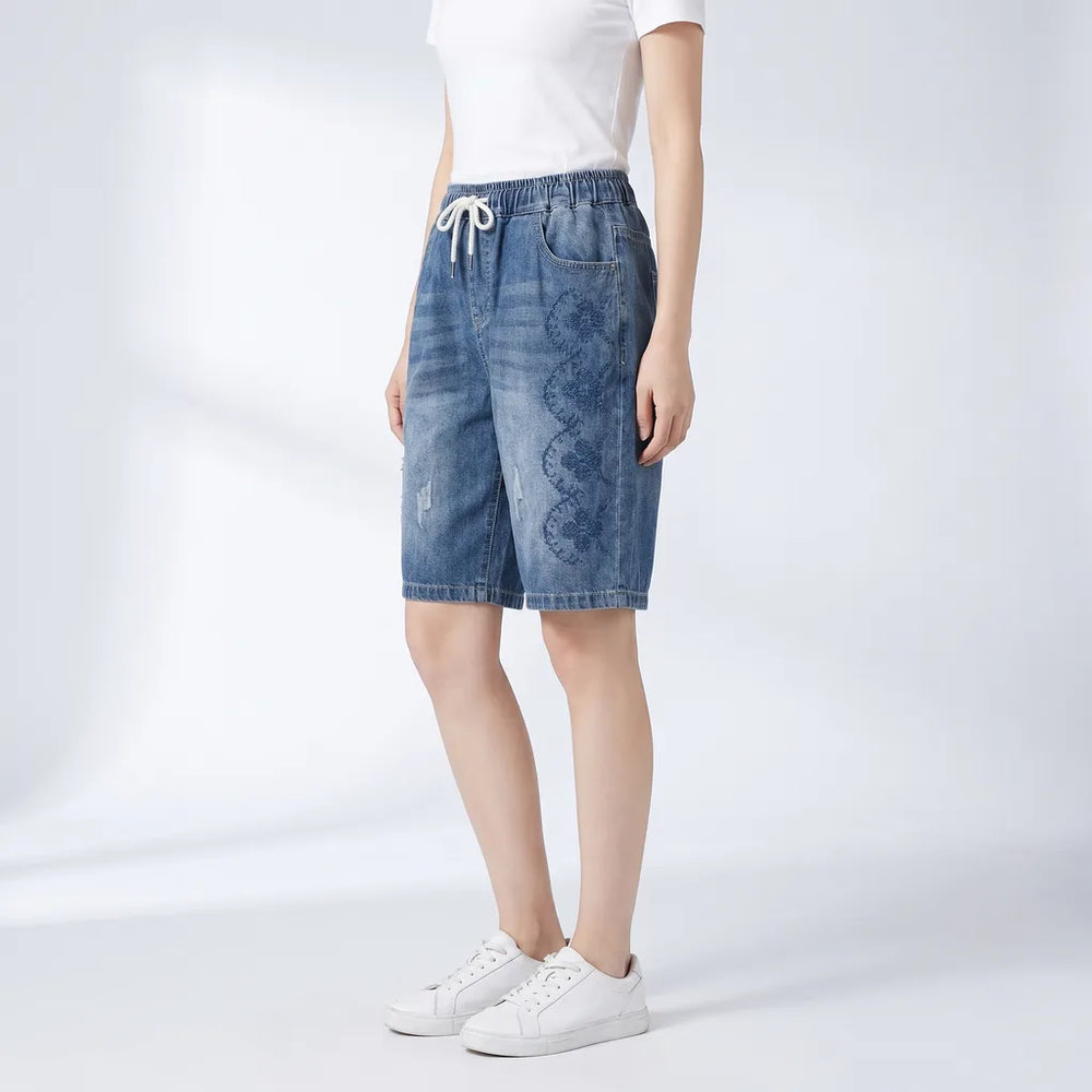 Women's Blue Lambert Embroidered Denim Shorts