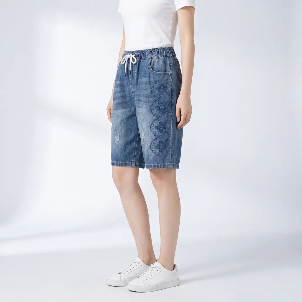 Women's Blue Lambert Embroidered Denim Shorts