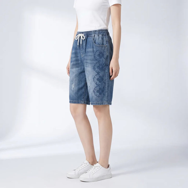 Women's Blue Lambert Embroidered Denim Shorts