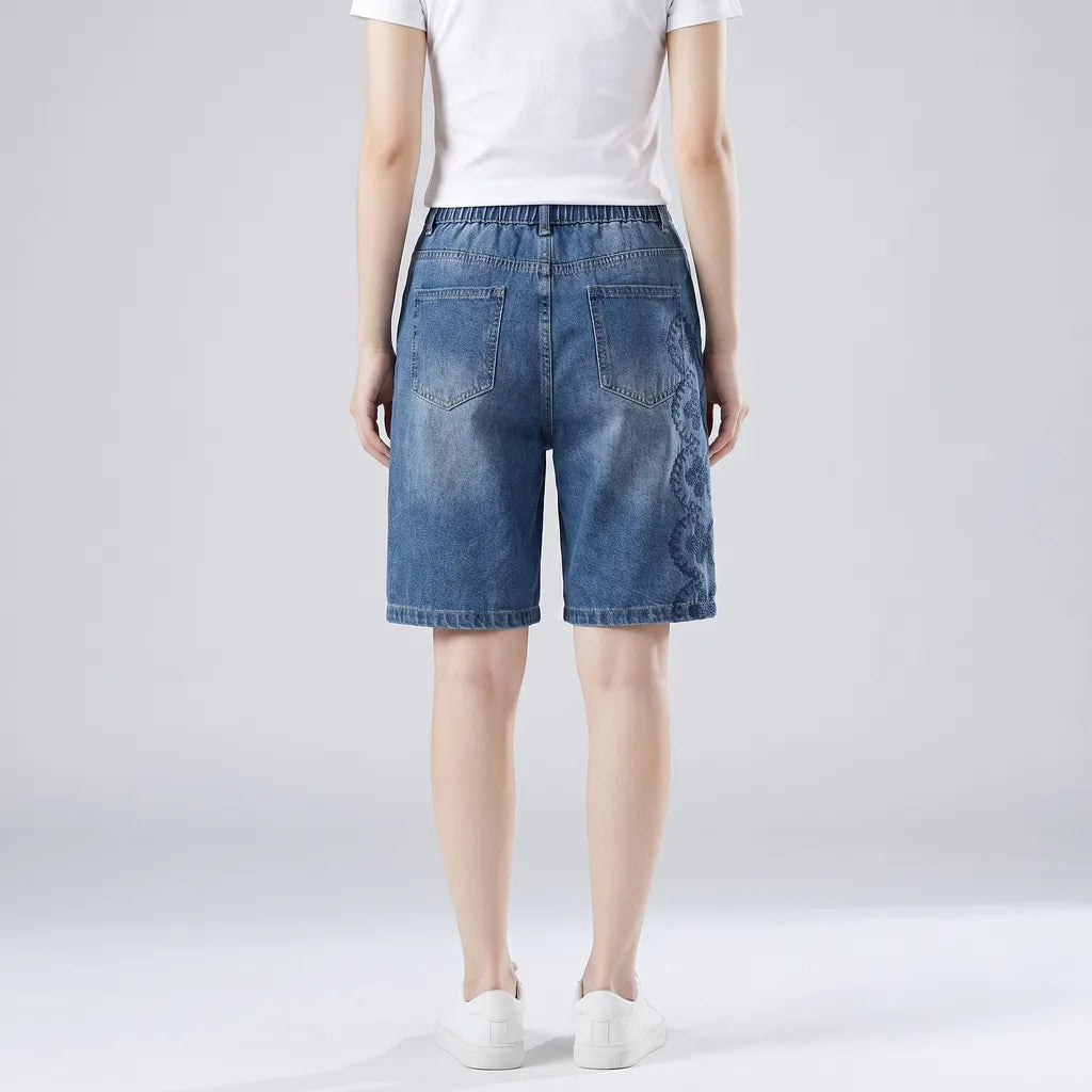 Women's Blue Lambert Embroidered Denim Shorts