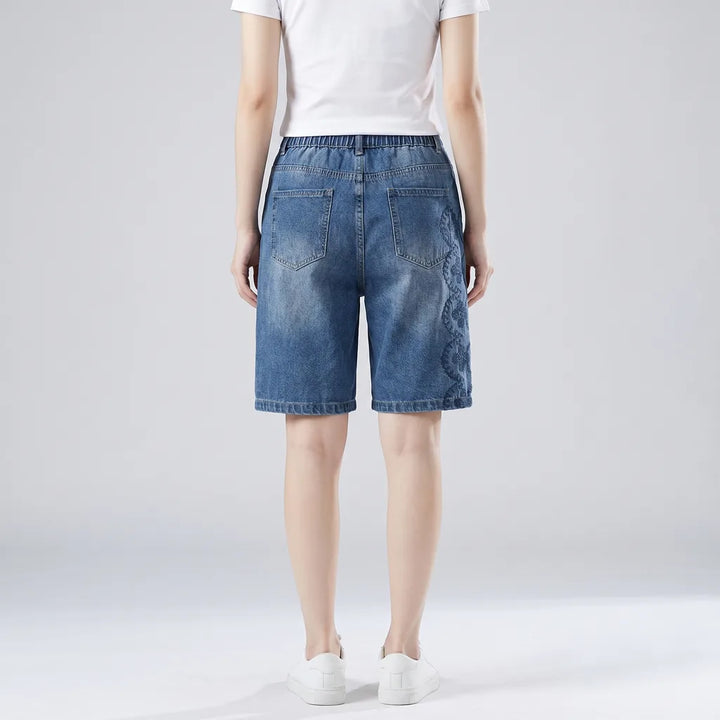 Women's Blue Lambert Embroidered Denim Shorts