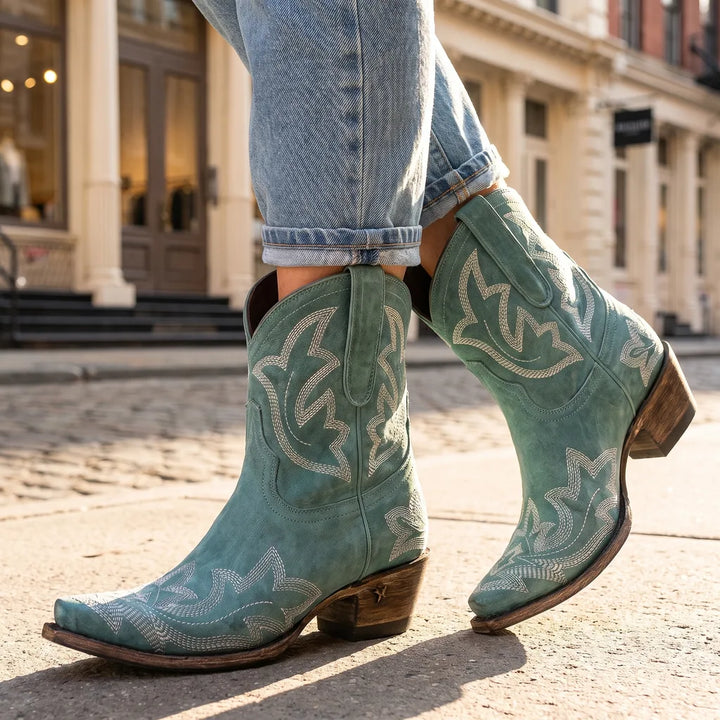 Women's Blue Hampshire Embroidered Ankle Boots